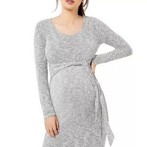 A Pea in the Pod Light Gray Long Sleeve Maternity Tie Front Dress Large